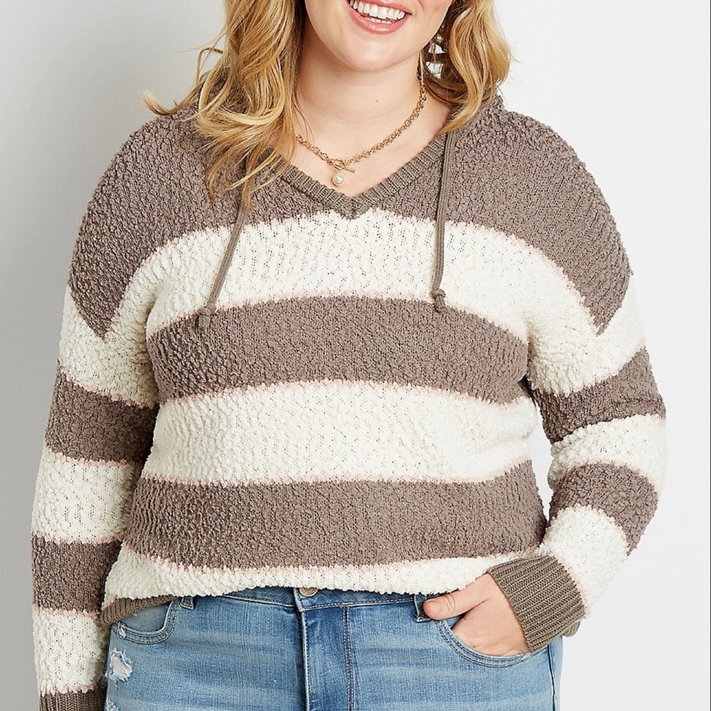 MAURICE’S Striped Popcorn Knit Pullover Hoodie